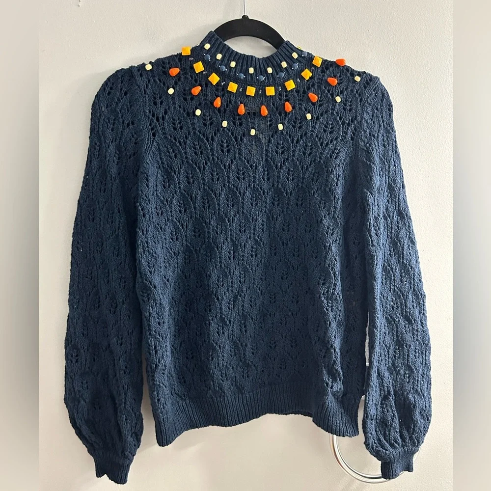 Sezane Dark Blue Sweater with Bright Accents - Picture 5 of 8